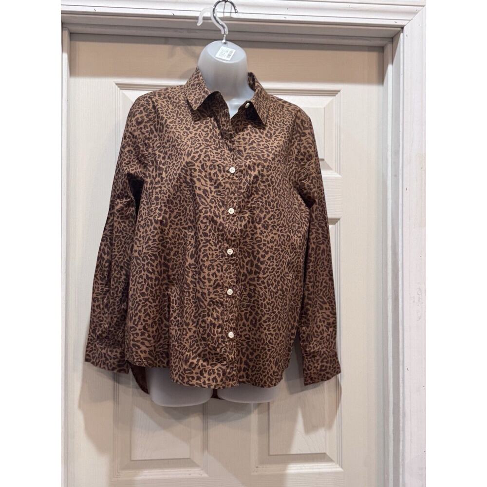 Style & Co. Collection Leopard Print Poplin Button Down Long Sleeve Top Women PL
